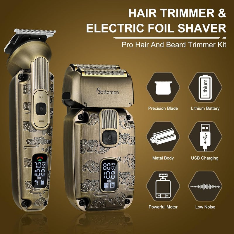 Scttomon Men's Foil Shavers & T-blade Trimmer Set - Electric Razor for Beard, Mustache, Head & Body - Cordless, Waterproof - Image 2